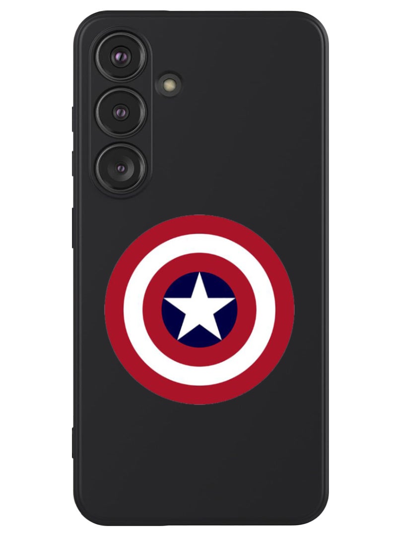 Theodor Protective Slim Fit Case Liquid Silicone Cover with Full Body Protection Anti-Scratch Shockproof Case For Samsung Galaxy S24 (Black) - Captain America Shield 1 - Image 1