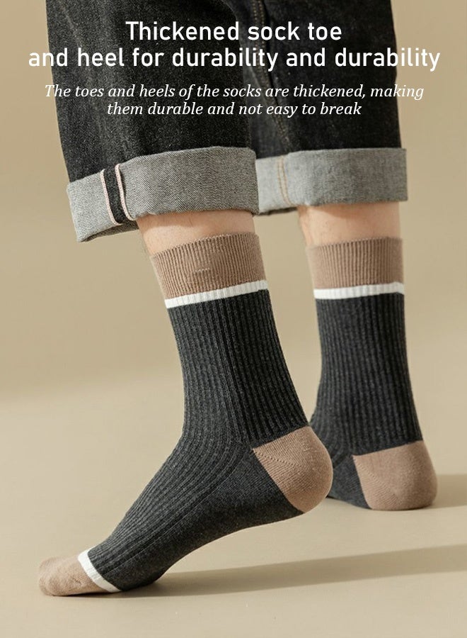 جوارب قطنية نقية، جوارب قطنية مريحة وجيدة التهوية للرجال، عبوة من 5 أزواج، مثالية للارتداء اليومي والرياضي والترفيهي. تمتص الرطوبة، ومناسبة لجميع المواسم، مع مجموعة متنوعة من أنماط الخطوط الملونة لملابس العمل الكاجوال. - Image 5