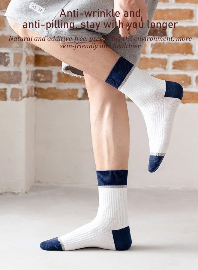 جوارب قطنية نقية، جوارب قطنية مريحة وجيدة التهوية للرجال، عبوة من 5 أزواج، مثالية للارتداء اليومي والرياضي والترفيهي. تمتص الرطوبة، ومناسبة لجميع المواسم، مع مجموعة متنوعة من أنماط الخطوط الملونة لملابس العمل الكاجوال. - Image 2