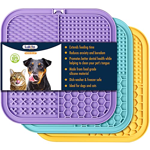 LUKITO 3PCS Licking Mat for Dogs & Cats with Suction Cups, Dog Peanut Butter Lick Pads for Anxiety Relief & Boredom Reducer, Slow Feeder Dog Bowls, Perfect for Bathing, Grooming and Training - Image 1