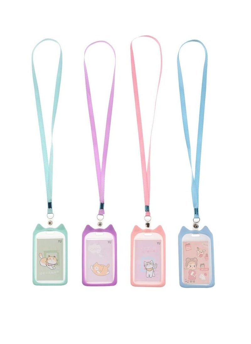 SYOSI SYOSI 4 Pcs Cat Ear Shape ID Badge Holder with Detachable Lanyard, Cartoon Animal Shape Silicone Card Protective Cover, Waterproof Clear Card Holder for Nurse Doctor Teacher student Office Supplies  - Image 1
