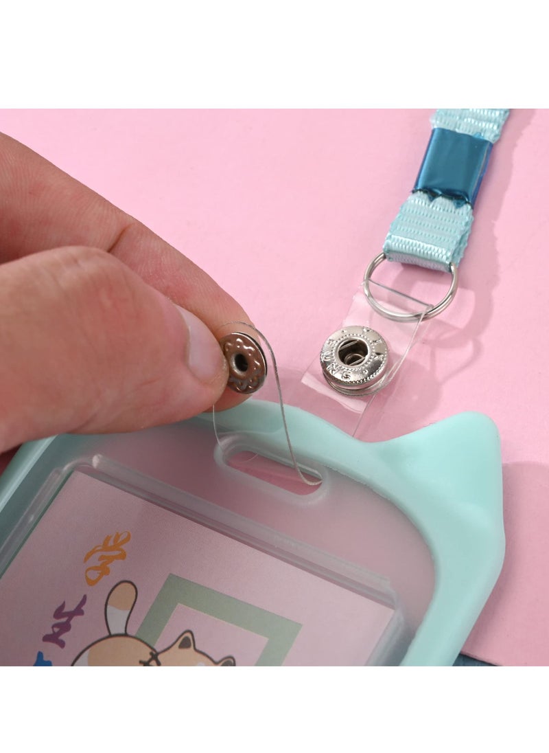 SYOSI SYOSI 4 Pcs Cat Ear Shape ID Badge Holder with Detachable Lanyard, Cartoon Animal Shape Silicone Card Protective Cover, Waterproof Clear Card Holder for Nurse Doctor Teacher student Office Supplies  - Image 4