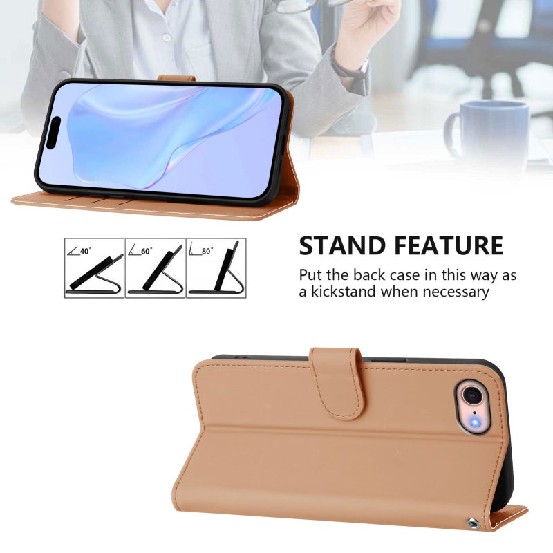 HuHa Protective Cover For iPhone SE 2022 / 2020 Skin Feel Solid Color Leather Phone Case with Lanyard(Nude) - Image 3