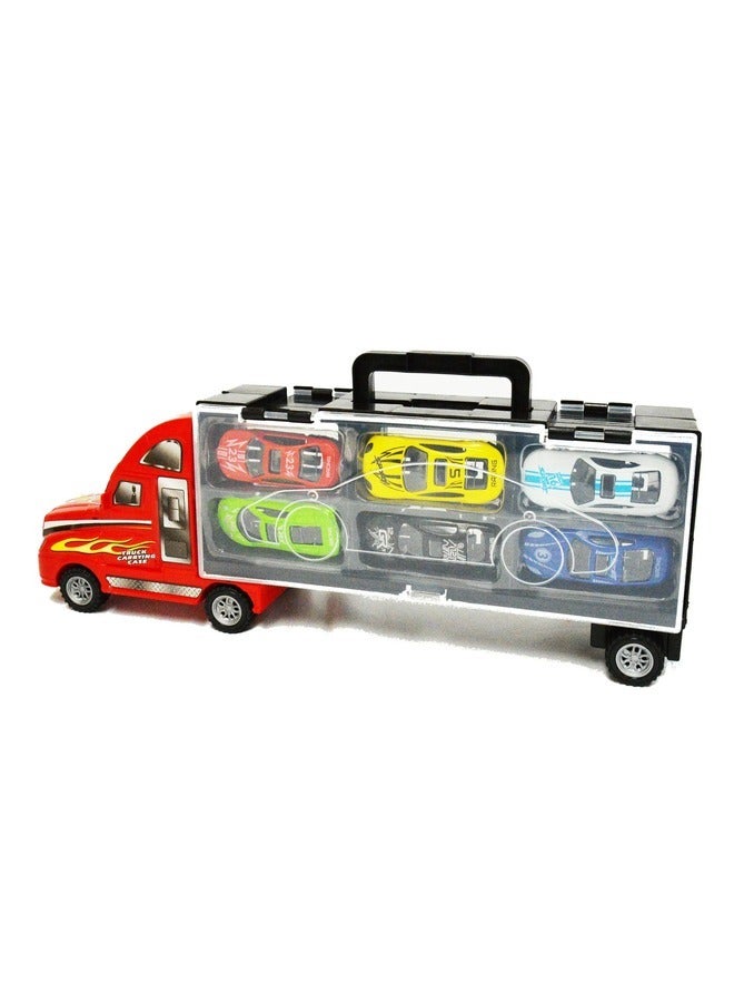 Toy Box Transport Carrier Truck Toy Car with 6 Die-cast Vehicles Friction Powered Racing Car  - Image 3