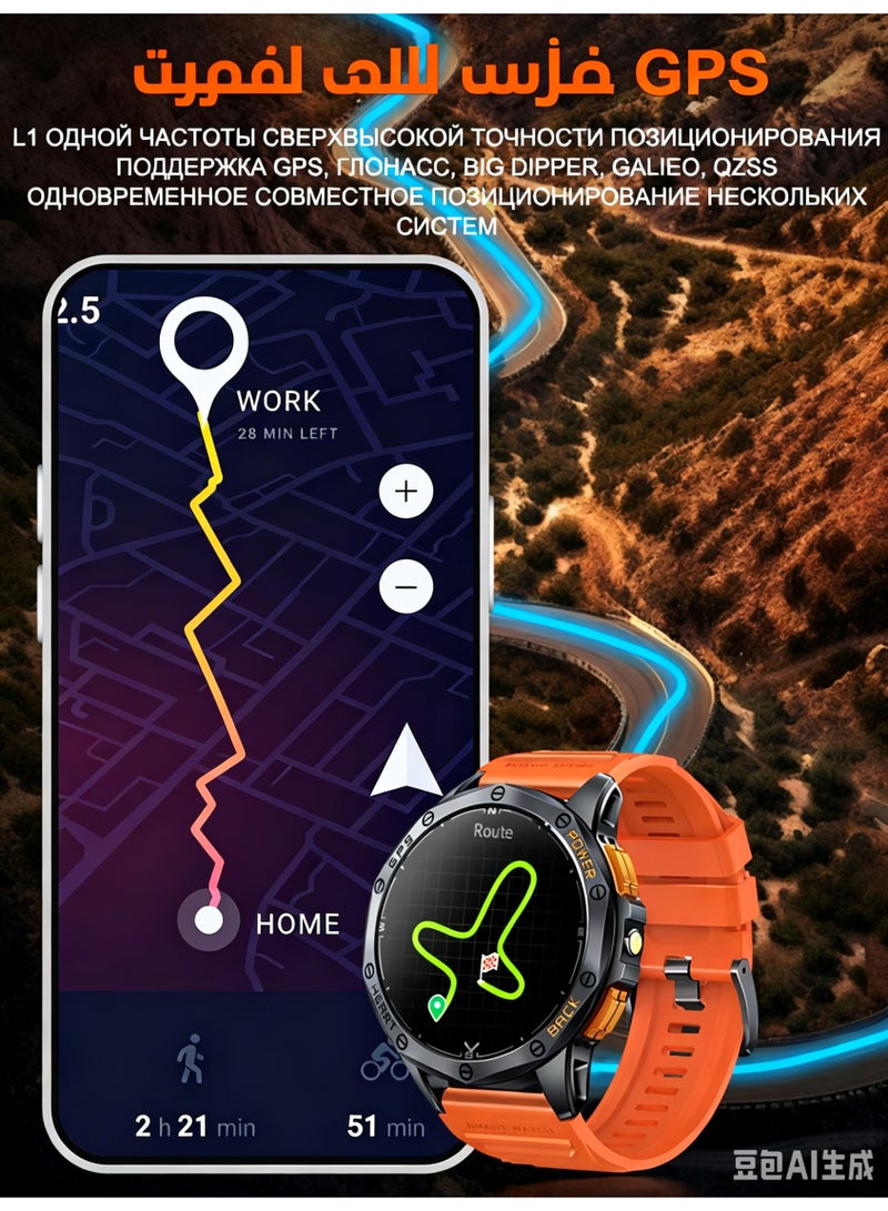 ساعة ذكية تكتيكية للرجال مع نظام تحديد المواقع المدمج، شاشة AMOLED 1.43 بوصة، مكالمات بلوتوث، أكثر من 170 وضع رياضي، مقاومة للماء IP68 - Image 3