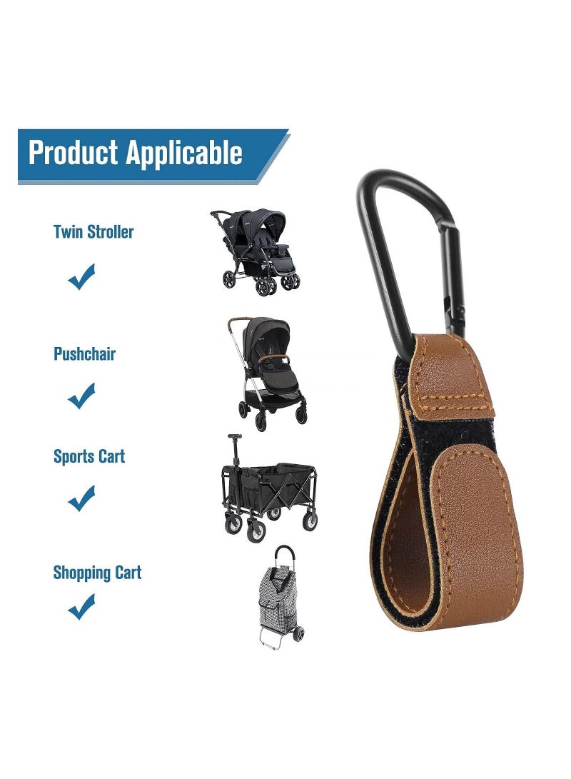 RATSAW 2 PCS Stroller Hooks Multipurpose Baby Bag Buggy Clips Premium leather style Stroller clamp safe and reliable Shopping Bag Holders Brown - Image 5