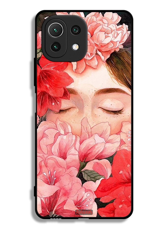 Tolwak Xiaomi Mi 11 Lite Protective Case Cover Girl Face Hide In Flowers Art - Image 2