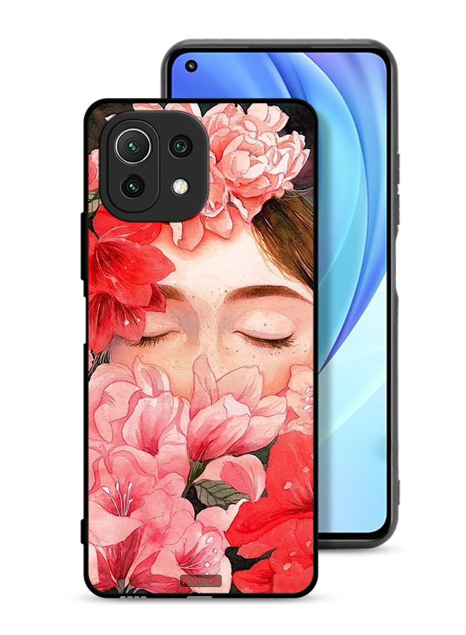 Tolwak Xiaomi Mi 11 Lite Protective Case Cover Girl Face Hide In Flowers Art - Image 1