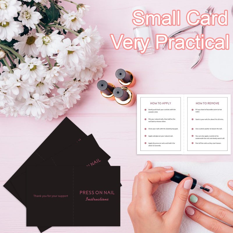 Bebbtiy 50 Pack Press on Nail Instructions Cards, Bebbtiy Press on Nail Application Guides Nail Aftercare Manicure Usage Business Supplies Card (Black-1) - Image 3