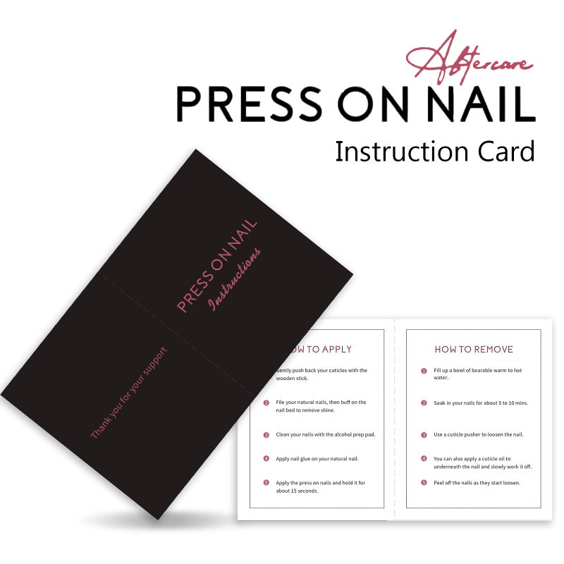 Bebbtiy 50 Pack Press on Nail Instructions Cards, Bebbtiy Press on Nail Application Guides Nail Aftercare Manicure Usage Business Supplies Card (Black-1) - Image 2