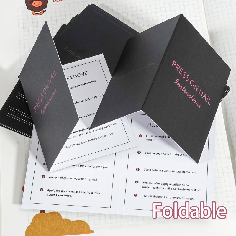 Bebbtiy 50 Pack Press on Nail Instructions Cards, Bebbtiy Press on Nail Application Guides Nail Aftercare Manicure Usage Business Supplies Card (Black-1) - Image 5