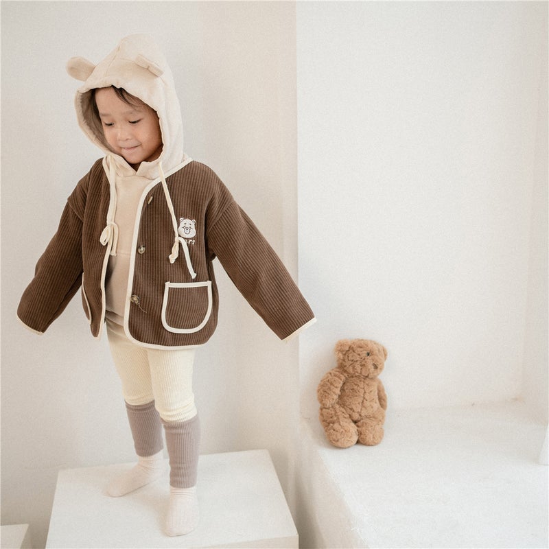 Baby Girls Coat Childrens Autumn Single-breasted Cardigan South Korea Childrens Wear Embroidered Bear Corduroy Little Mens Treasure Autumn Wear brown sweater - Image 3