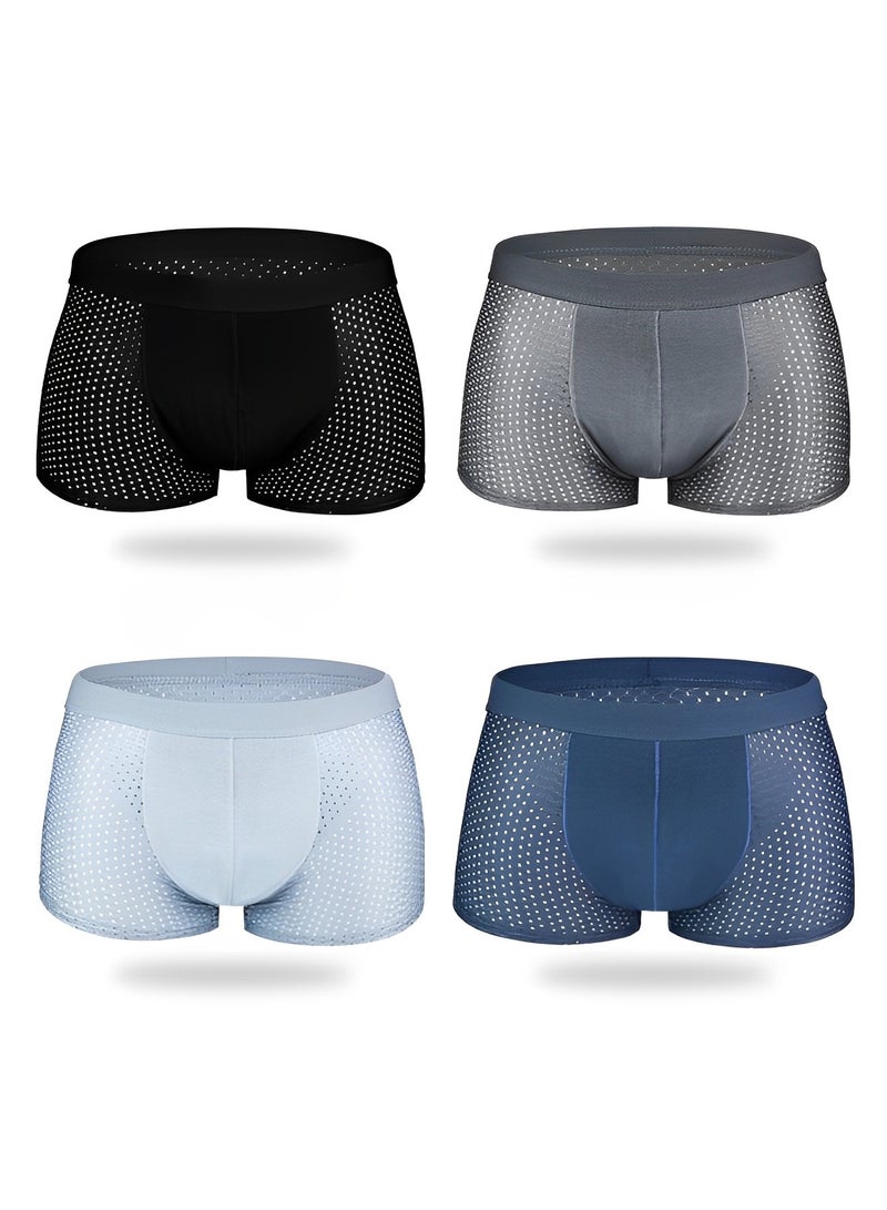 REOCLE Men's 4 Packs Underwear Boxer  Briefs Mesh Quick Dry Performance Boxer Brief Breathable Stretch Underwear - Image 2