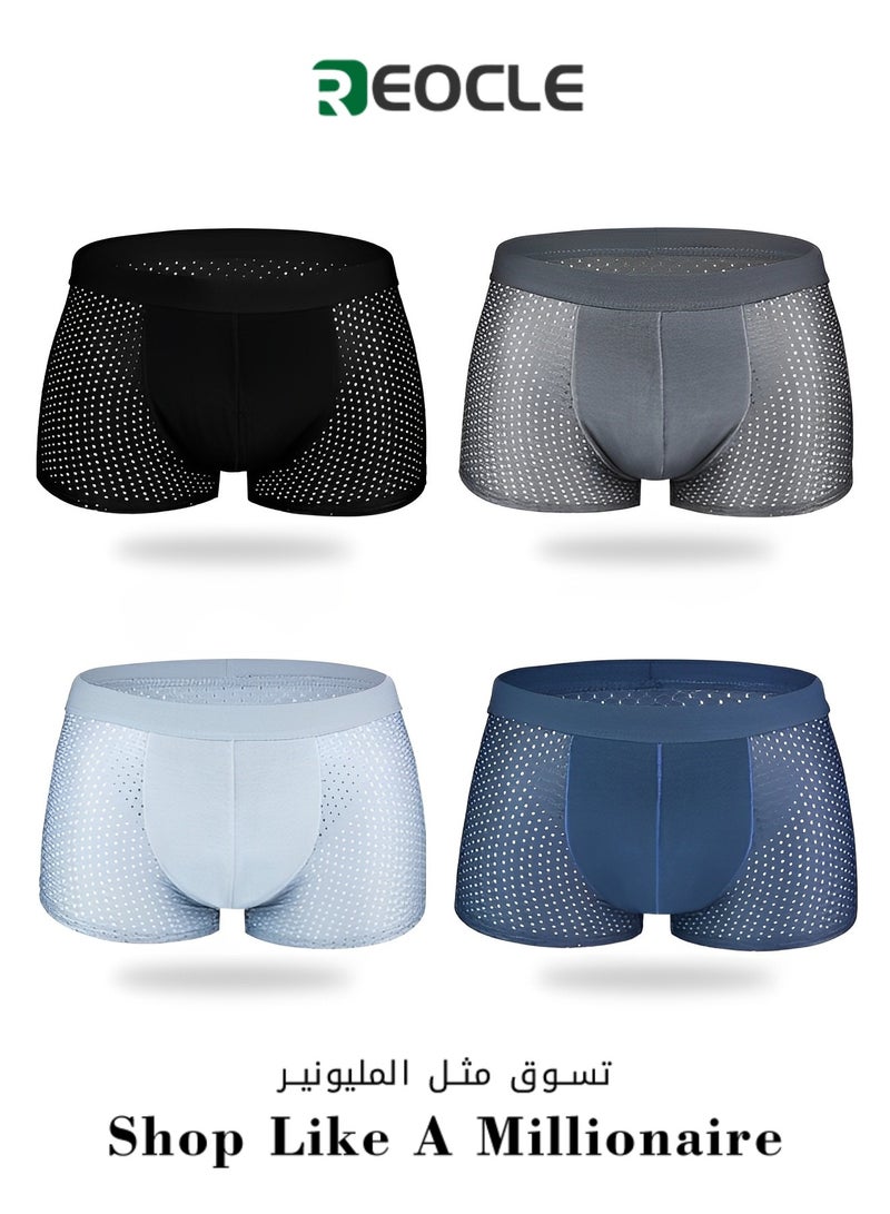 REOCLE Men's 4 Packs Underwear Boxer  Briefs Mesh Quick Dry Performance Boxer Brief Breathable Stretch Underwear - Image 1