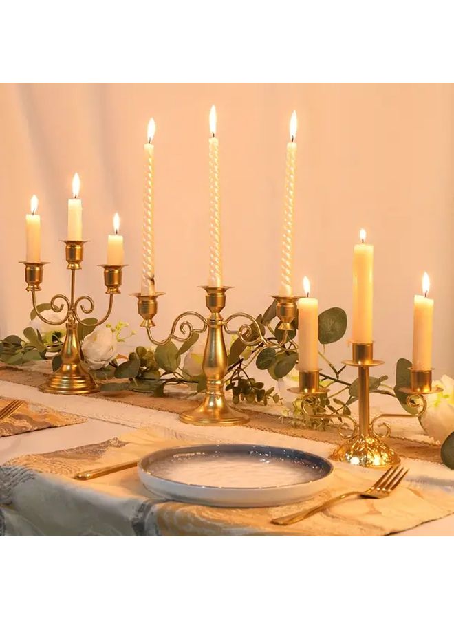 Golden Candle Holder Set 3 Arm Design Intricate Metalwork for Ramadan Eid Wedding Gifts Durable Tabletop Decor - Image 1