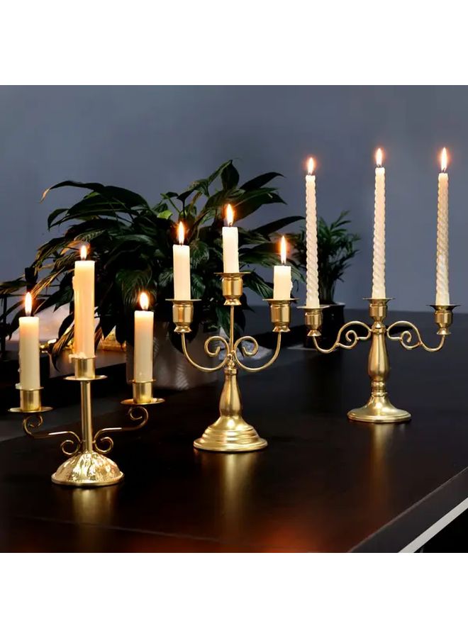 Golden Candle Holder Set 3 Arm Design Intricate Metalwork for Ramadan Eid Wedding Gifts Durable Tabletop Decor - Image 2