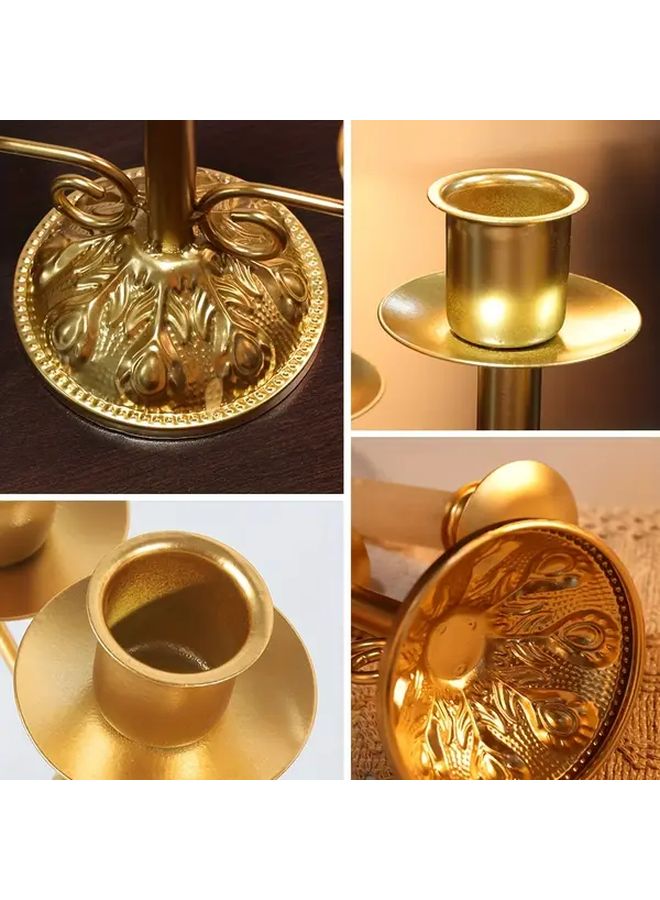 Golden Candle Holder Set 3 Arm Design Intricate Metalwork for Ramadan Eid Wedding Gifts Durable Tabletop Decor - Image 4