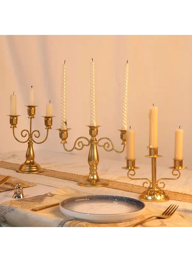Golden Candle Holder Set 3 Arm Design Intricate Metalwork for Ramadan Eid Wedding Gifts Durable Tabletop Decor - Image 5