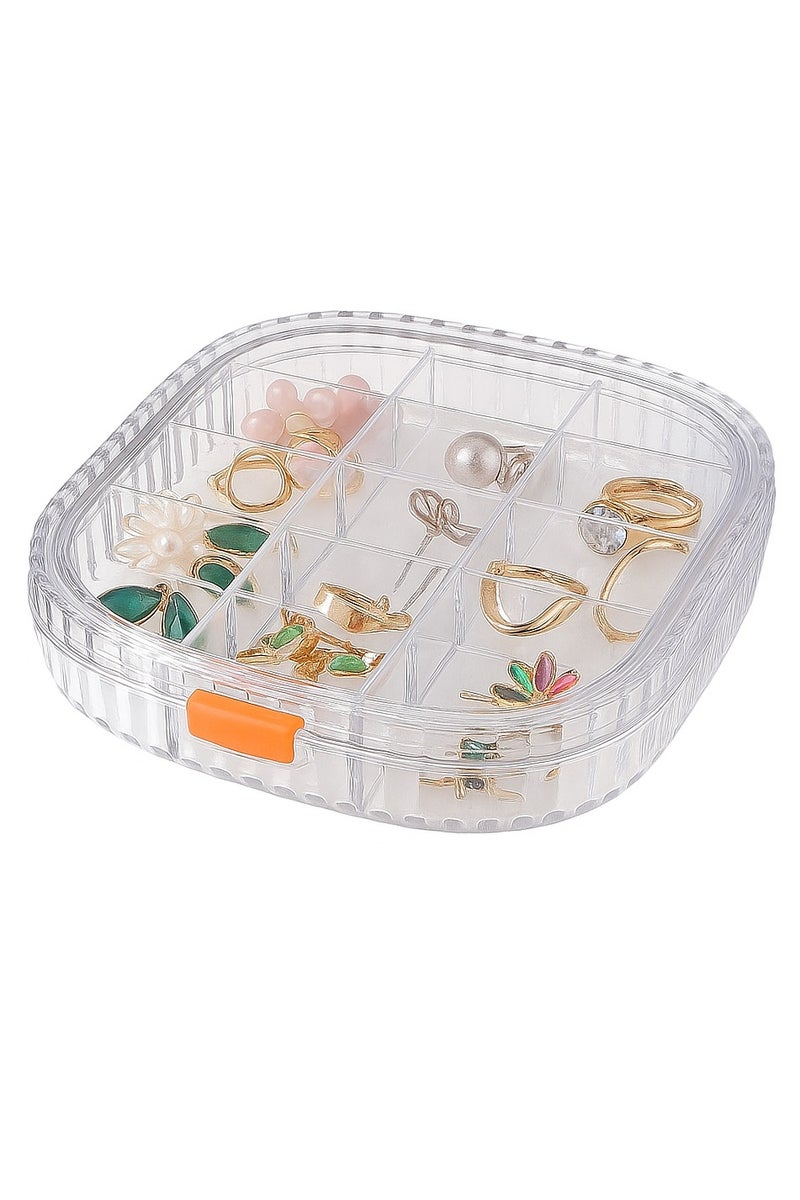 Transparent Plastic Jewelry Storage Box with Multiple Compartments – Small Organizer for Earrings, Rings & Accessories with Secure Lid - Image 1