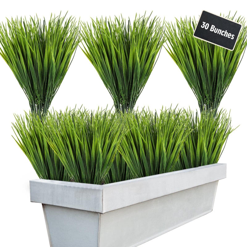 Tecbeauty 30 Bundles Artificial Outdoor Plants Fake Wheat Grass Faux Plastic Plants UV Resistant Artificial Greenery Shrubs for Garden Patio Porch Window Box Decor