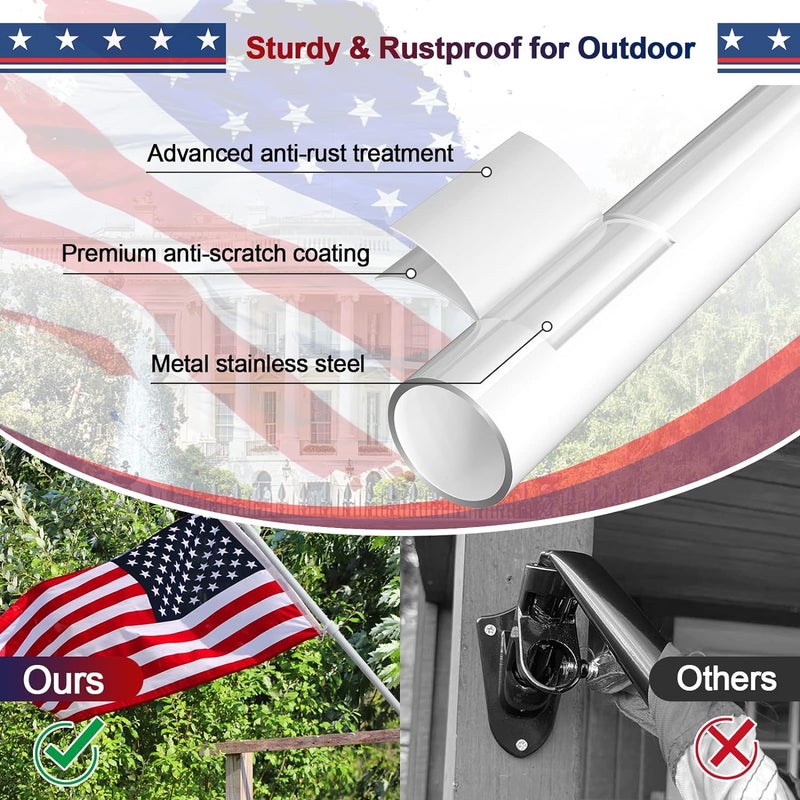 LAKEROD Flag Pole Kit with 3x5 American Flag - Includes 5ft Heavy Duty Tangle Free Flagpole,Embroidered 3X5 US Flag,Aluminum Mount Holder Bracket,Metal Flagpoles for Outside House,Porch,Outdoor - White - Image 4