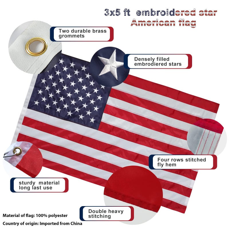 LAKEROD Flag Pole Kit with 3x5 American Flag - Includes 5ft Heavy Duty Tangle Free Flagpole,Embroidered 3X5 US Flag,Aluminum Mount Holder Bracket,Metal Flagpoles for Outside House,Porch,Outdoor - White - Image 5