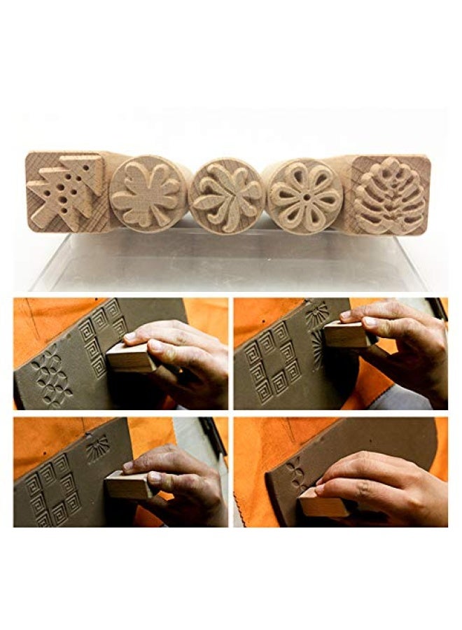TINTON LIFE 16PCS wooden Clay Pottery Stamp Pottery Tool Wood Block Stamp - Image 4