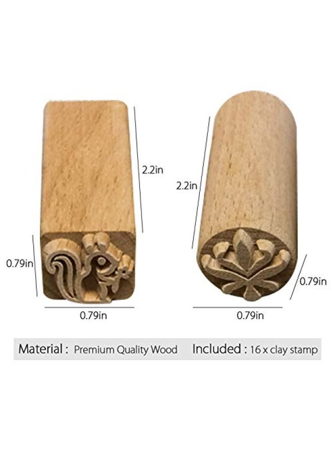 TINTON LIFE 16PCS wooden Clay Pottery Stamp Pottery Tool Wood Block Stamp - Image 2