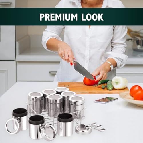 STEEPLE 9 Square Stainless Steel Spice Box | Masala Box For Kitchen | Organiser With 9 Compartment, Popula Dabba, Square Masala Dani For Kitchen, Rust Resistant See-Through Lid, Silver - Image 4