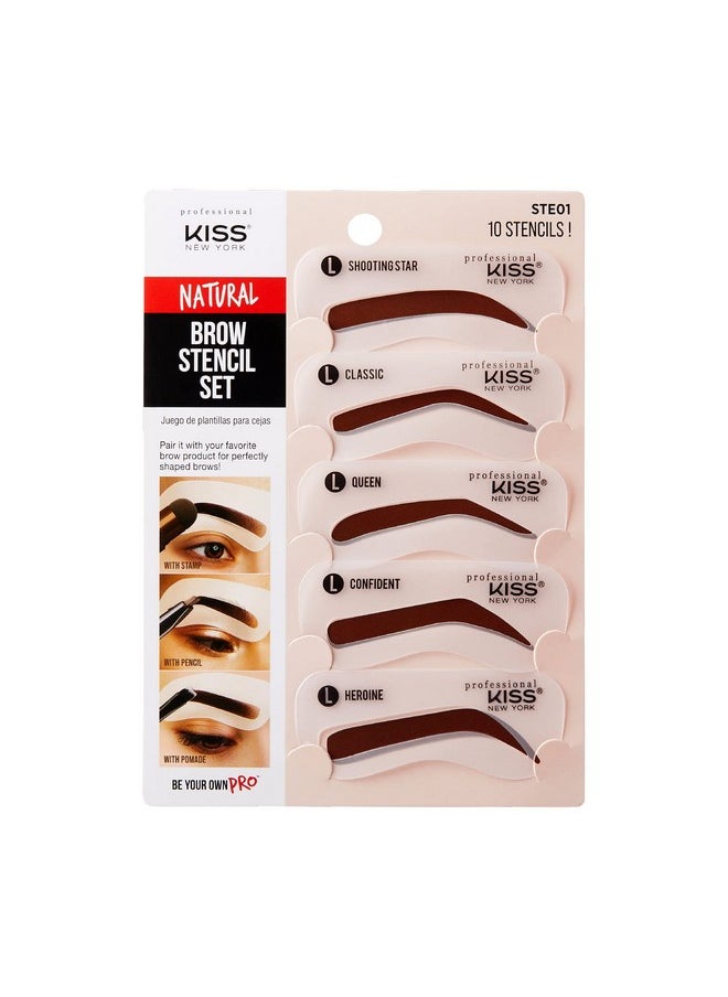 kiss new york Kiss New York Professional Instant Brow Stamp and Stencil Kit Powder Stamp Eyebrow Shaping Kit (Stencil-Natural)  - Image 1