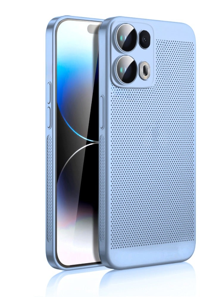 Heat Dissipation Case with Built in Camera Lens Protector Slim Fit Breathable Cooling Anti Fingerprint Hard PC Back Shockproof Cover For Oppo Reno 13 Pro (Light Blue)