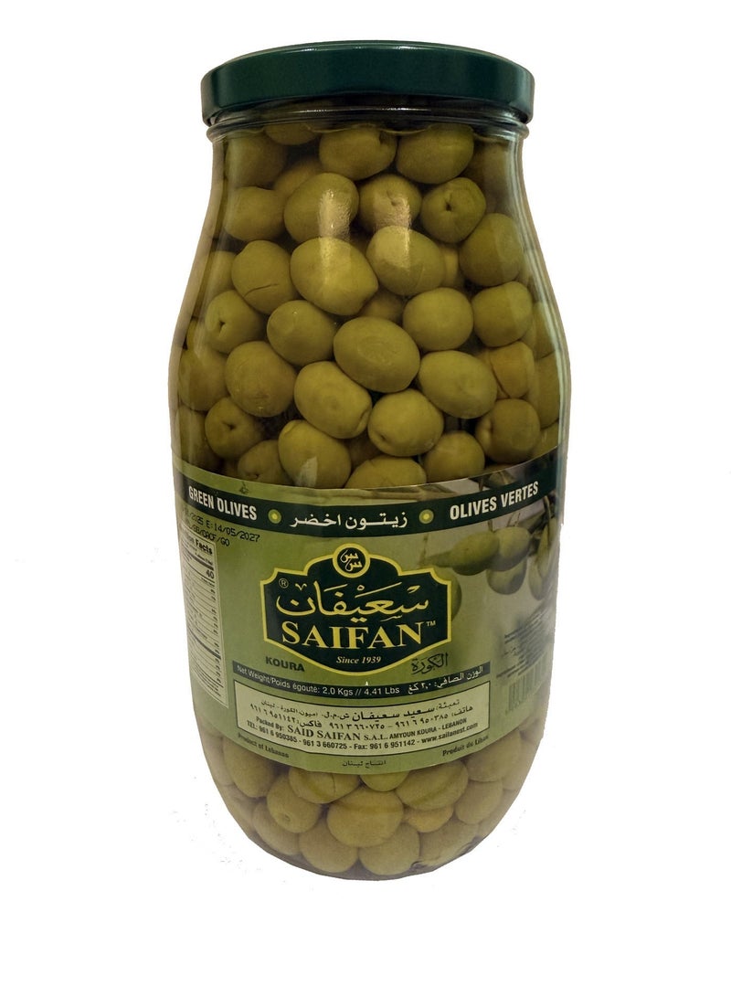 SAIFAN Green olives with pits in brine 2000 grs | Lebanon - Image 1