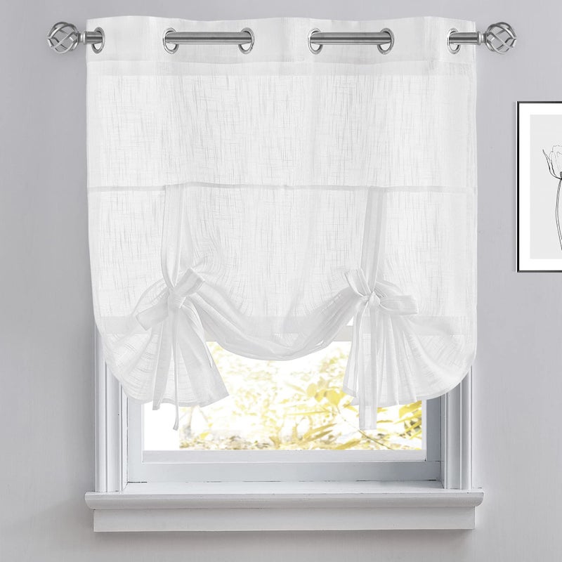 PONY DANCE PONY DANCE Tie Up Curtains  Bathroom Window Curtain Small Ballon Shade Valances for Kitchen Linen Look SemiSheer Decorative 42 inches x 45 inches White 1 Piece 