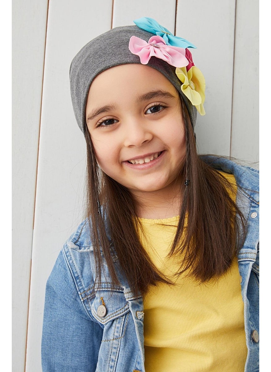 Babygiz - 100% Cotton Natural Soft Double Layer Combed Cotton Smoked Floral Girl's Baby Beanie Neck Collar Set - Image 1