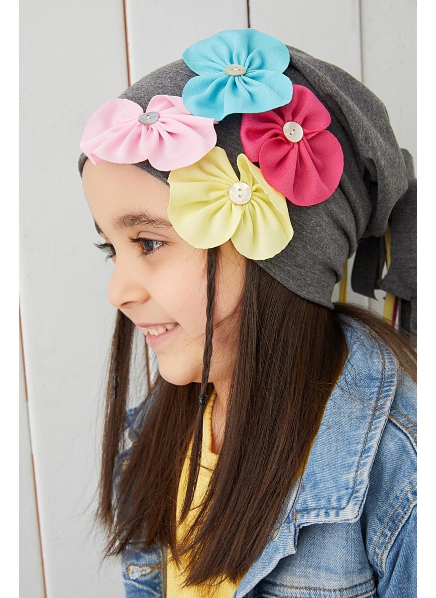 Babygiz - 100% Cotton Natural Soft Double Layer Combed Cotton Smoked Floral Girl's Baby Beanie Neck Collar Set - Image 1