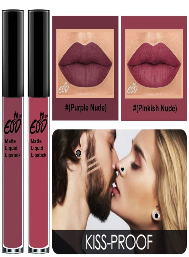 EOD Elite Collection Long Lasting Waterproof 100% Vegan Made in India Matte Liquid Lipstick Combo of 2 Lip Gloss(Purple Nude, Pinkish Nude) - Image 3