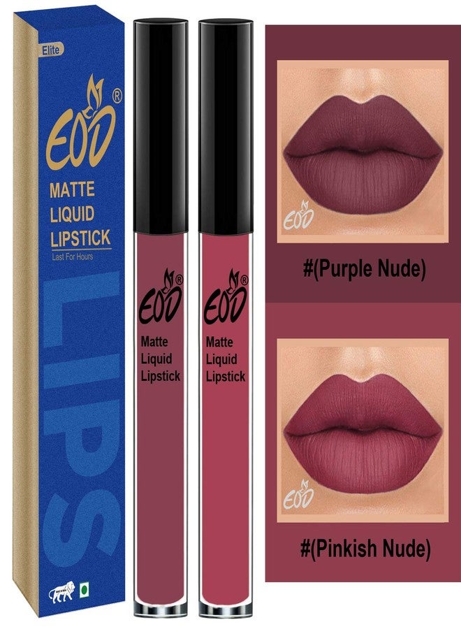 EOD Elite Collection Long Lasting Waterproof 100% Vegan Made in India Matte Liquid Lipstick Combo of 2 Lip Gloss(Purple Nude, Pinkish Nude) - Image 1