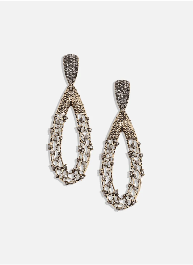 SOHI Intricate Constellation Teardrop Drop Earrings - Dark Silver