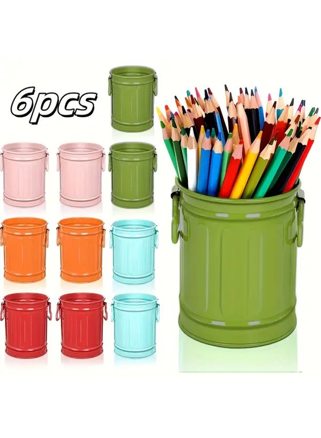 6 قطع حامل أقلام معدني مع غطاء، علب أقلام حديدية متينة للمكتب والمدرسة وفرش المكياج - Image 1