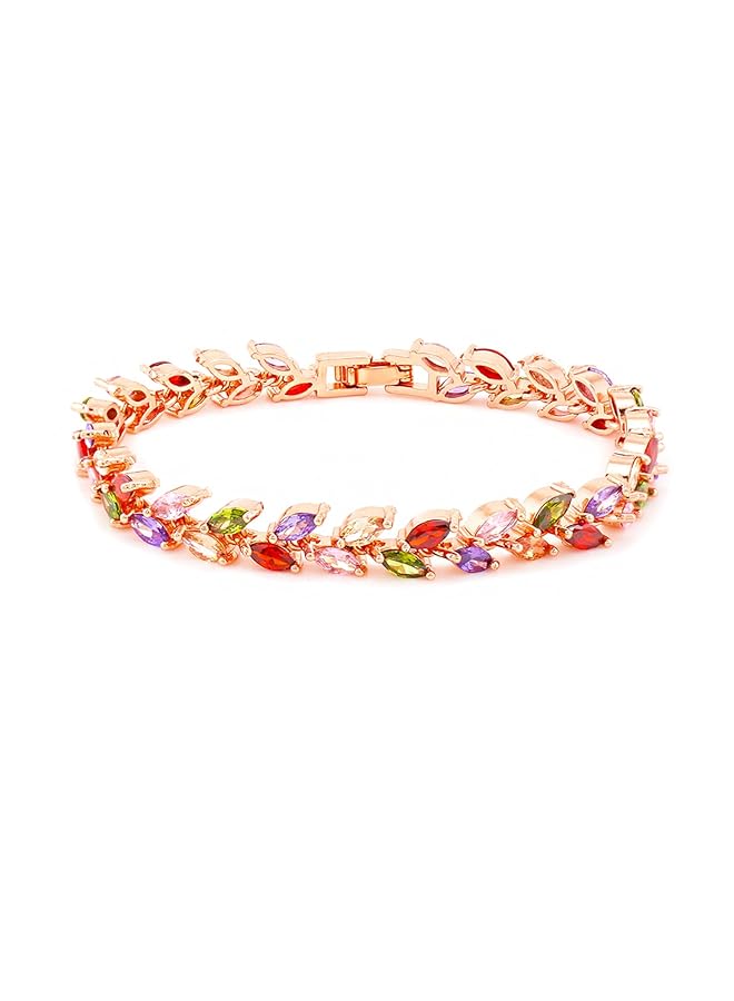 تشيميز أصفر سوار أوراق في تيارا مرصع بالزركونيا المكعب السويسري مطلي بالذهب عيار 18 قيراطًا مرصع بخيط ألماس للفتيات والنساء - Image 1