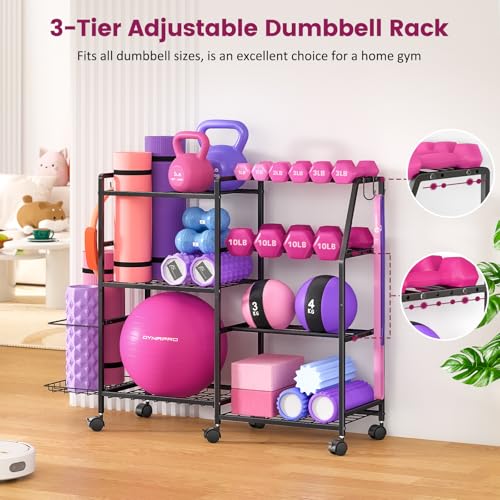 3IngSeagulls Dumbbell Rack, Weight Rack for Home Gym, Yoga Mat Storage Rack, Exercise Equipment Storage with Wheels and Hooks, Home Gym Equipment Organizer for Kettlebells - Image 5