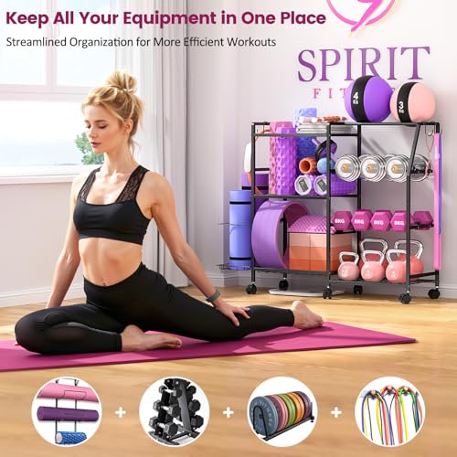 3IngSeagulls Dumbbell Rack, Weight Rack for Home Gym, Yoga Mat Storage Rack, Exercise Equipment Storage with Wheels and Hooks, Home Gym Equipment Organizer for Kettlebells - Image 3