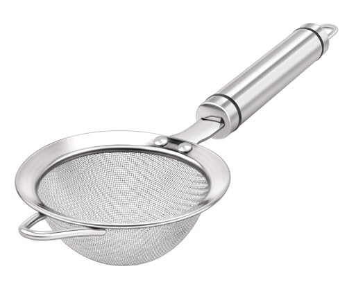AOWOTO 3.35inch 304 Stainless Steel Fine Mesh Strainers for Kitchen, Colander-Skimmer with Handle, Metal Sieve Sifters for Food, Rice, Oil, Noodles, Fruits, Vegetable, Tea Strainer - Image 1