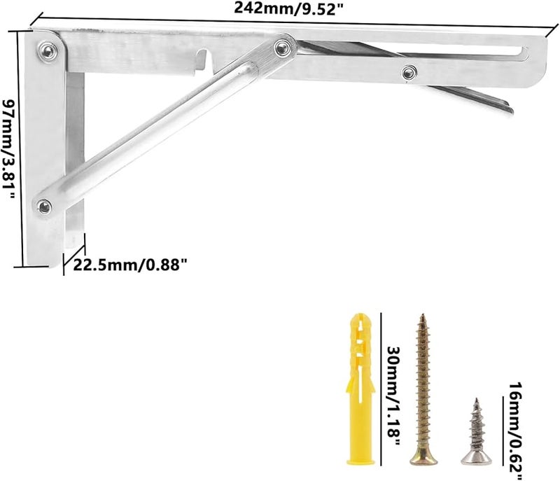 Heavy Duty SUS201 Folding Shelf Brackets 2PCS Silver 242x22 5x97mm Wall Mounted - Image 3