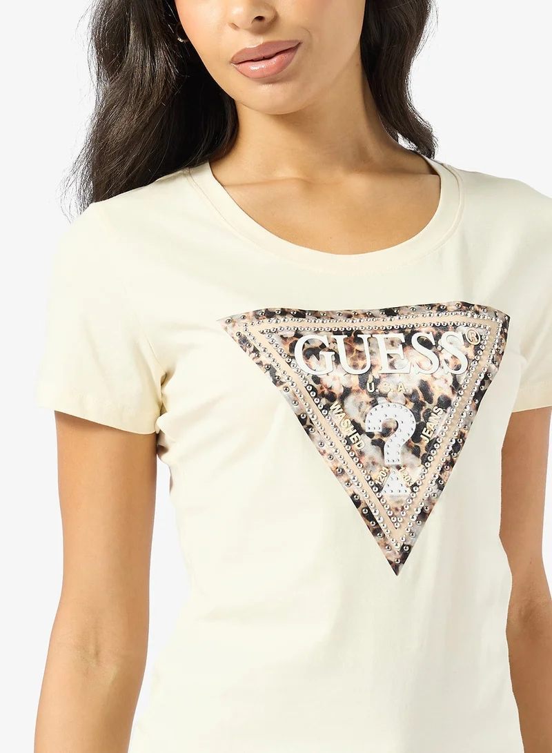 GUESS Leo Triangle Crew Neck Short Sleeve T-Shirt