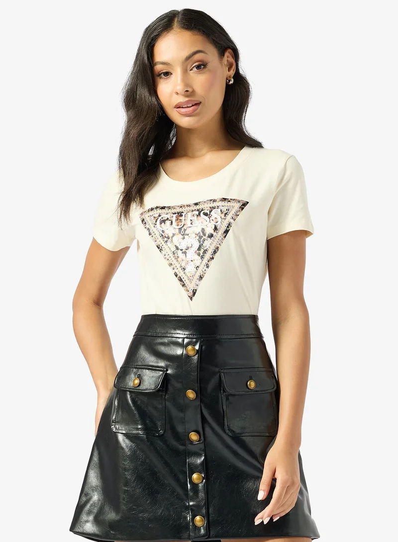 GUESS Leo Triangle Crew Neck Short Sleeve T-Shirt