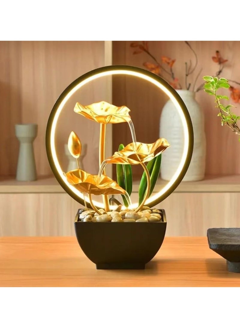 عربست نافورة مكتبية تعمل بالطاقة عبر USB مع أحجار طبيعية وأضواء حلقة LED، مرطب هواء مكتبي، مرطب للغرفة، ديكور للمنزل والمكتب - Image 1