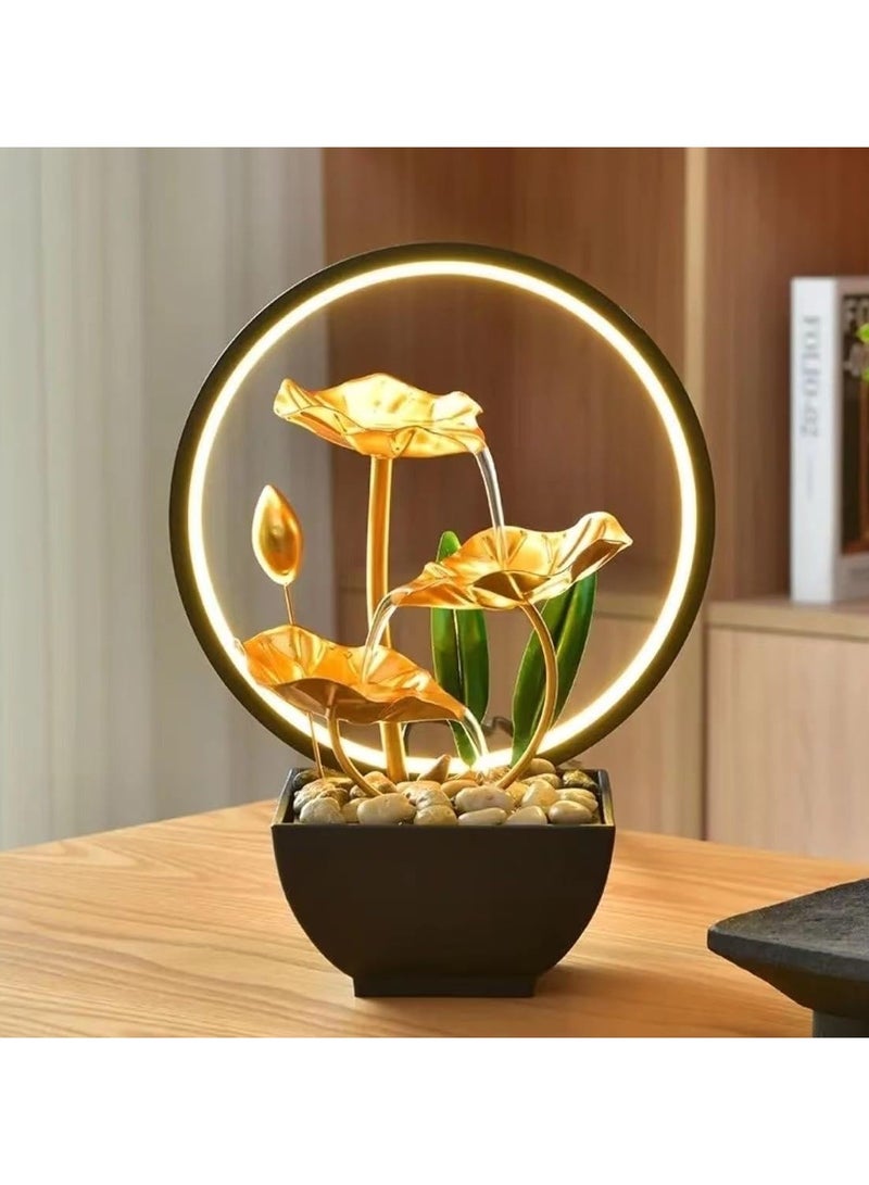 عربست نافورة مكتبية تعمل بالطاقة عبر USB مع أحجار طبيعية وأضواء حلقة LED، مرطب هواء مكتبي، مرطب للغرفة، ديكور للمنزل والمكتب - Image 3