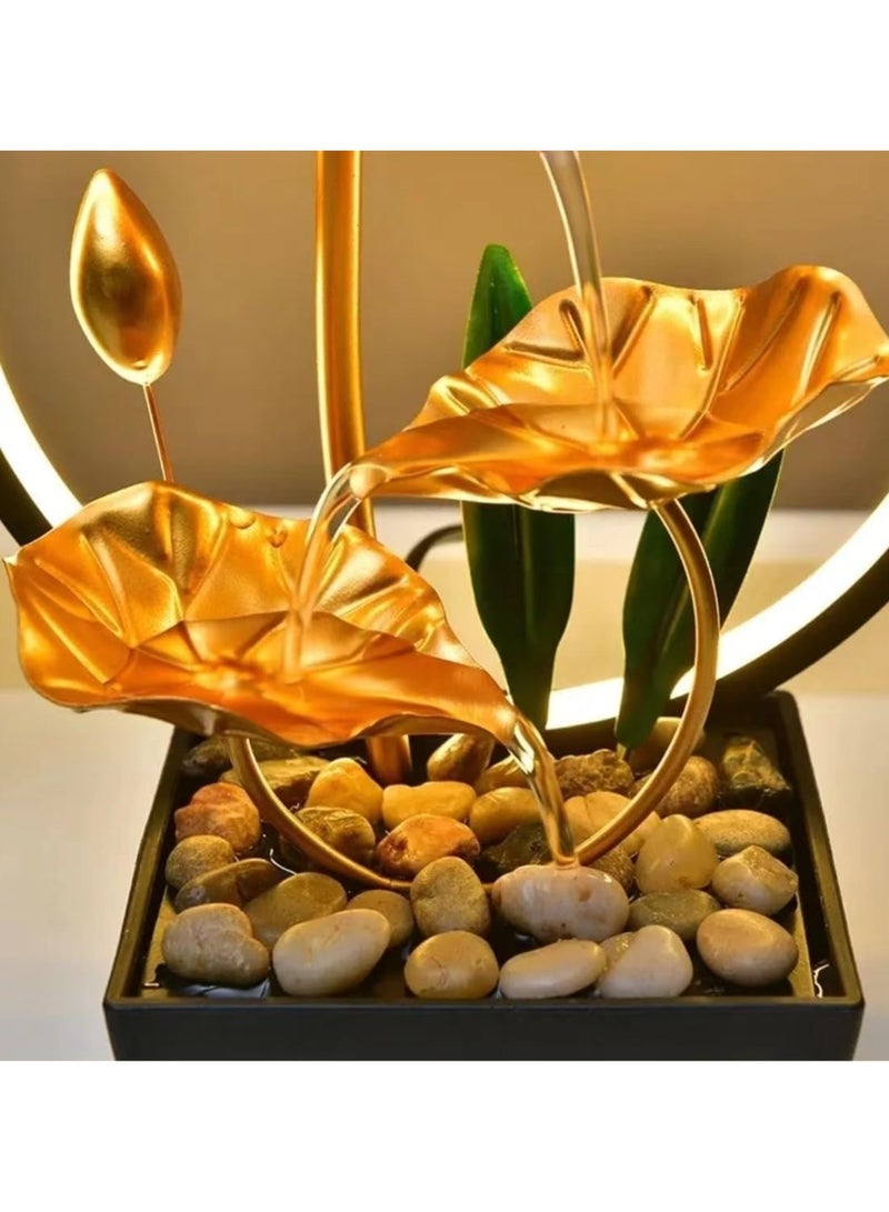 عربست نافورة مكتبية تعمل بالطاقة عبر USB مع أحجار طبيعية وأضواء حلقة LED، مرطب هواء مكتبي، مرطب للغرفة، ديكور للمنزل والمكتب - Image 5