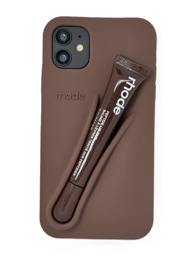 rhode Silicone Lipstick Holder Case for iPhone 12/12pro, Built-in Lip Balm & Lipstick Slot, Shockproof Slim Cover with Camera Protection, Soft Grip (Rich Brown) - Image 2
